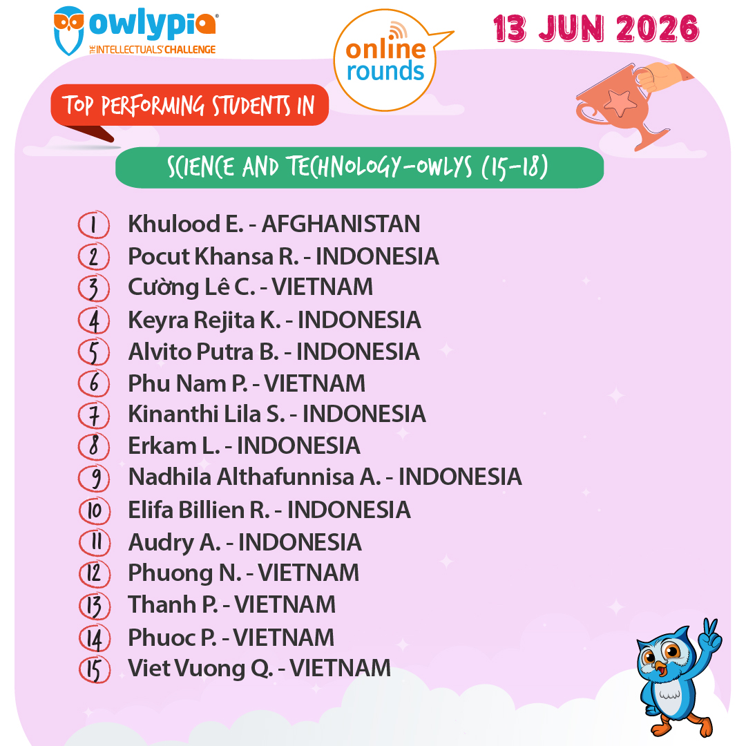 Owlypia competition results showing student achievements and awards ceremony